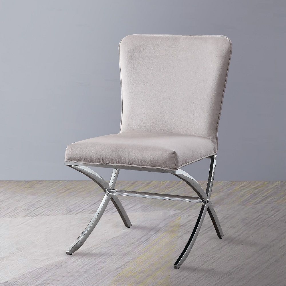 Daire - Side Chair (Set of 2) - Light Gray Velvet & Chrome, alternate view 9 with metal
