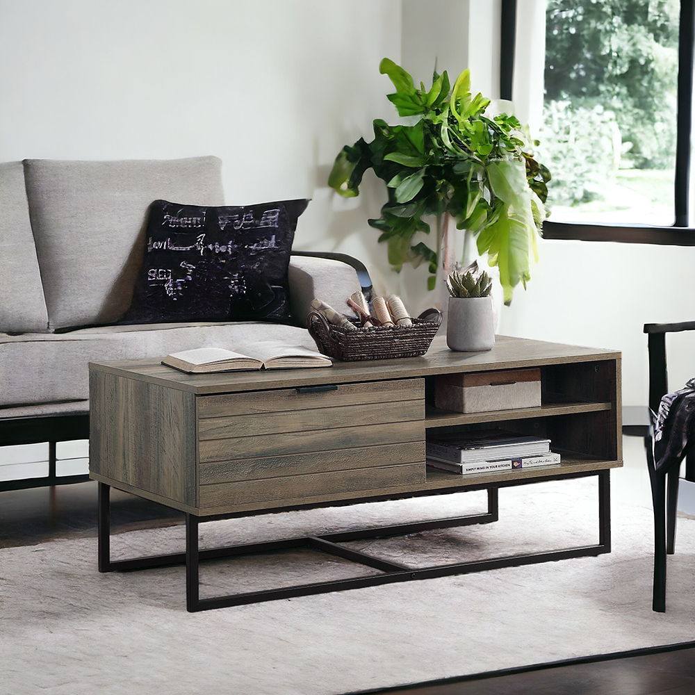 Homare - Coffee Table - Rustic Oak & Black, alternate view 6 with wood construction