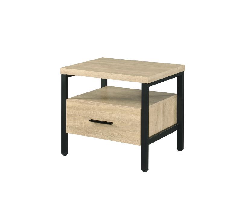 Yawan - Accent Table - Oak & Black, product view with wood construction
