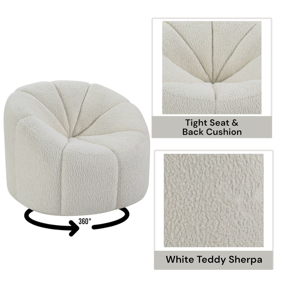 Osmash - Chair With Swivel - White Teddy Sherpa, alternate view 7 with wood construction