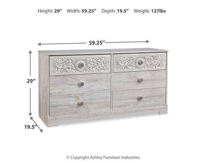 Paxberry - Six Drawer Dresser - Weatherworn - Whitewash, alternate view 8 with engineered wood