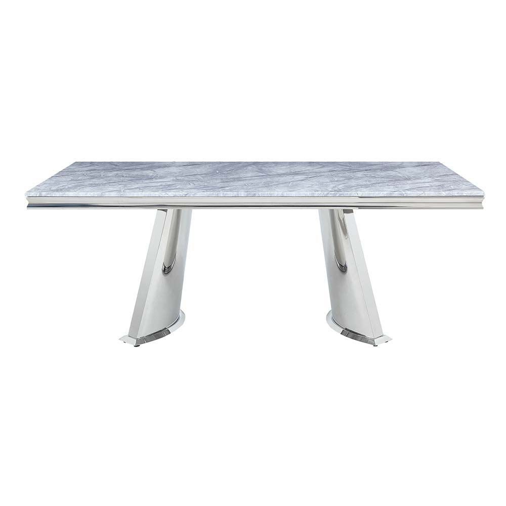 Destry - Dining Table With Engineering Stone Top & Pedestal Base - Engineering Stone Top &, product view with marble