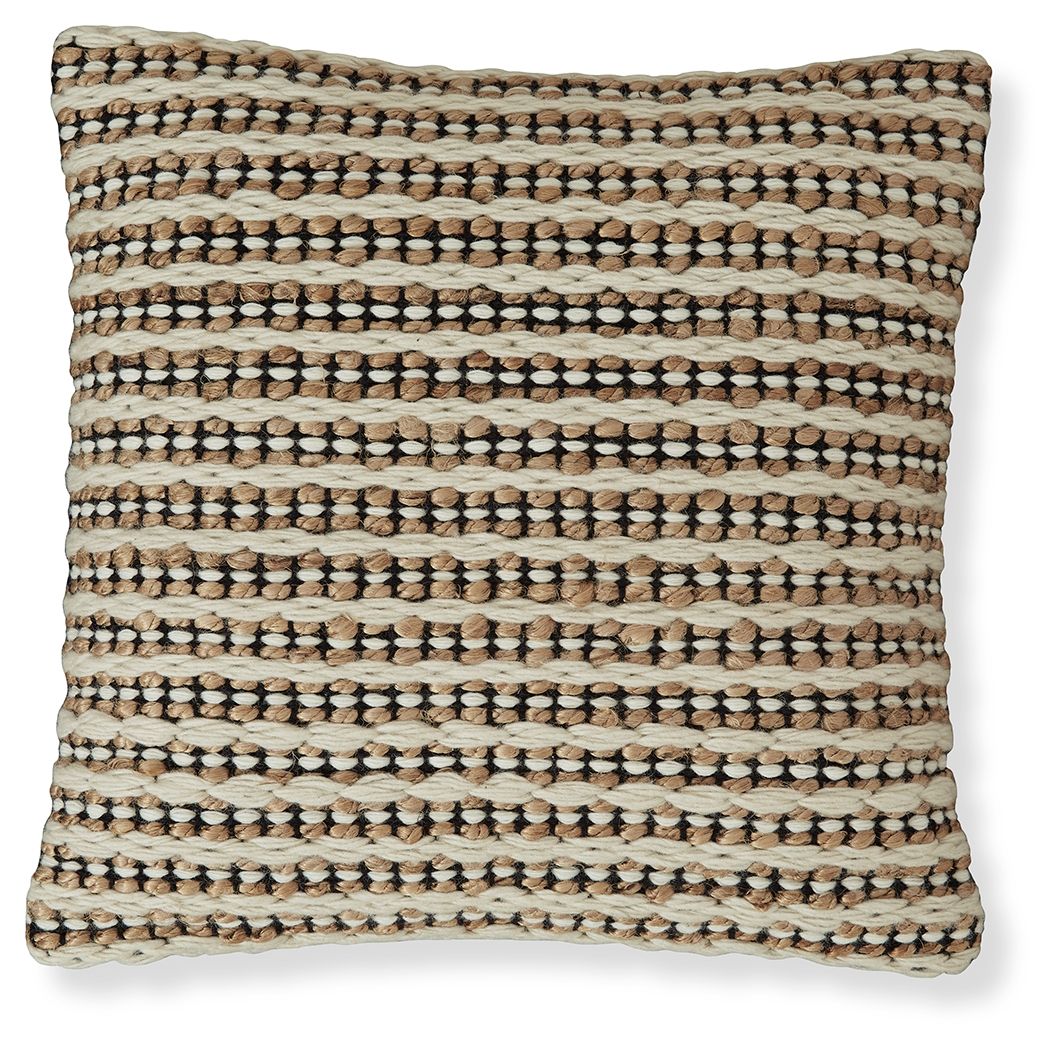 Nealington - Pillow (Set of 4) - Brown / Black / White, product view with jute