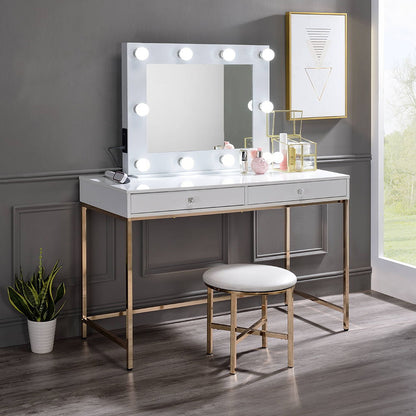 Ottey - Vanity Desk (Same 92540) - White High Gloss & Gold, alternate view 7 with wood construction