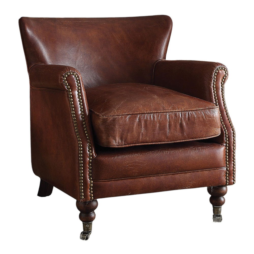 Leeds - Accent Chair - Vintage Dark Brown Top Grain Leather, product view with wood construction
