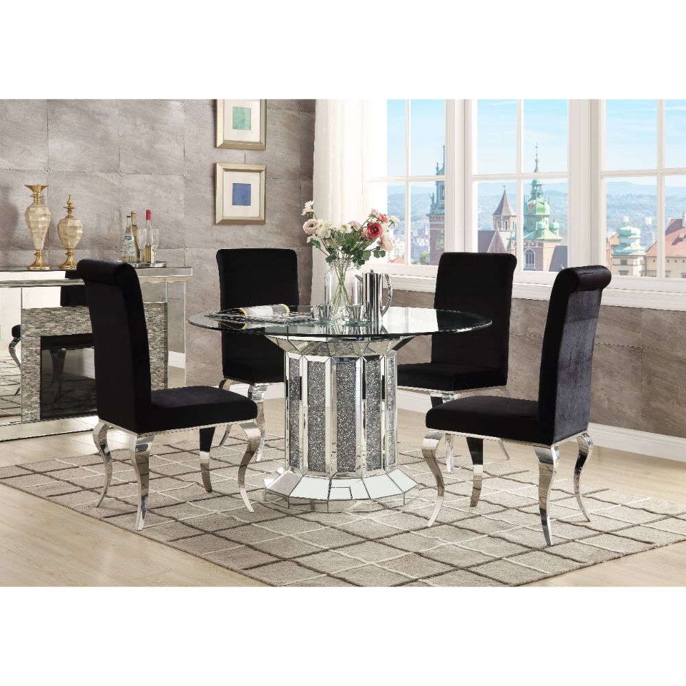 Noralie - Dining Table - Clear Glass Top & Mirrored & Faux Diamonds, alternate view 7 with wood construction