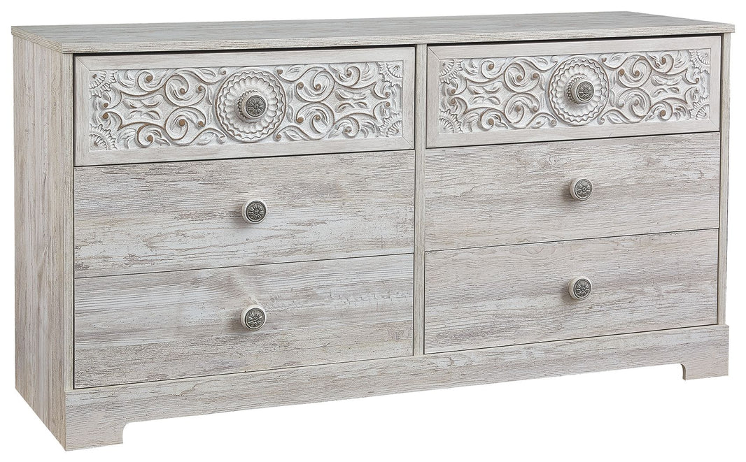 Paxberry - Six Drawer Dresser - Vinyl-Wrapped - Whitewash, product view with engineered wood