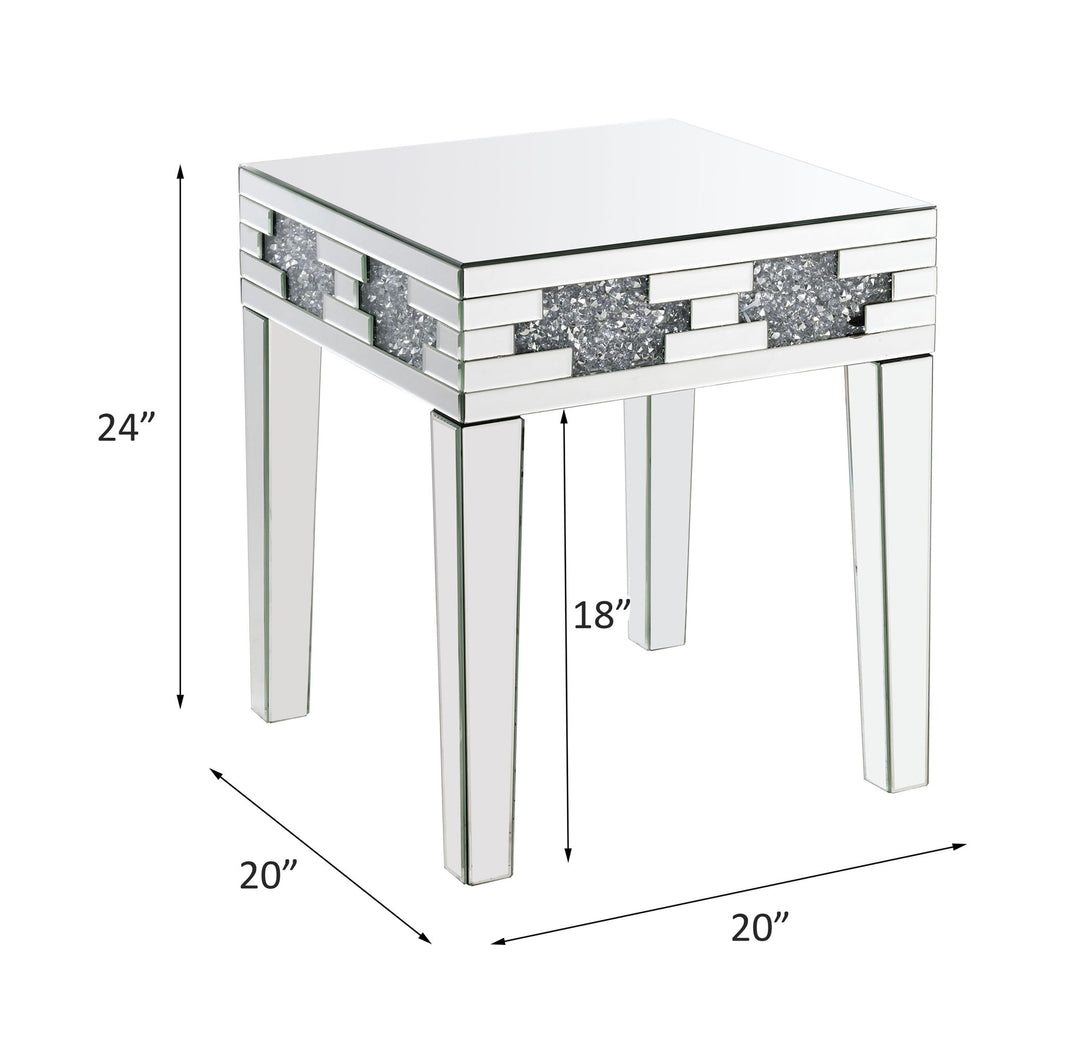 Noralie - 20" Square End Table With Faux Diamonds - Mirrored, alternate view 2 with wood construction