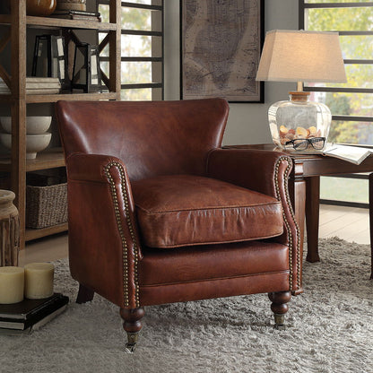 Leeds - Accent Chair - Vintage Dark Brown Top Grain Leather, alternate view 3 with wood construction