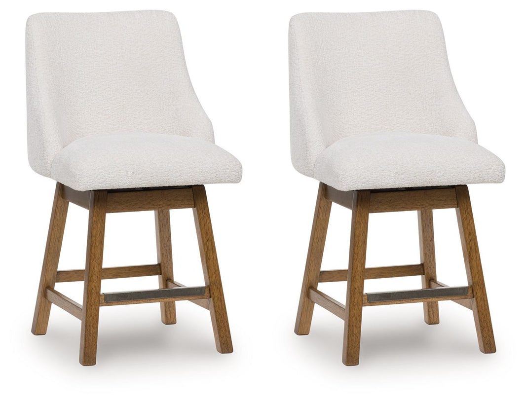Cabalynn - Upholstered Swivel Barstool (Set of 2) - Oatmeal / Light Brown