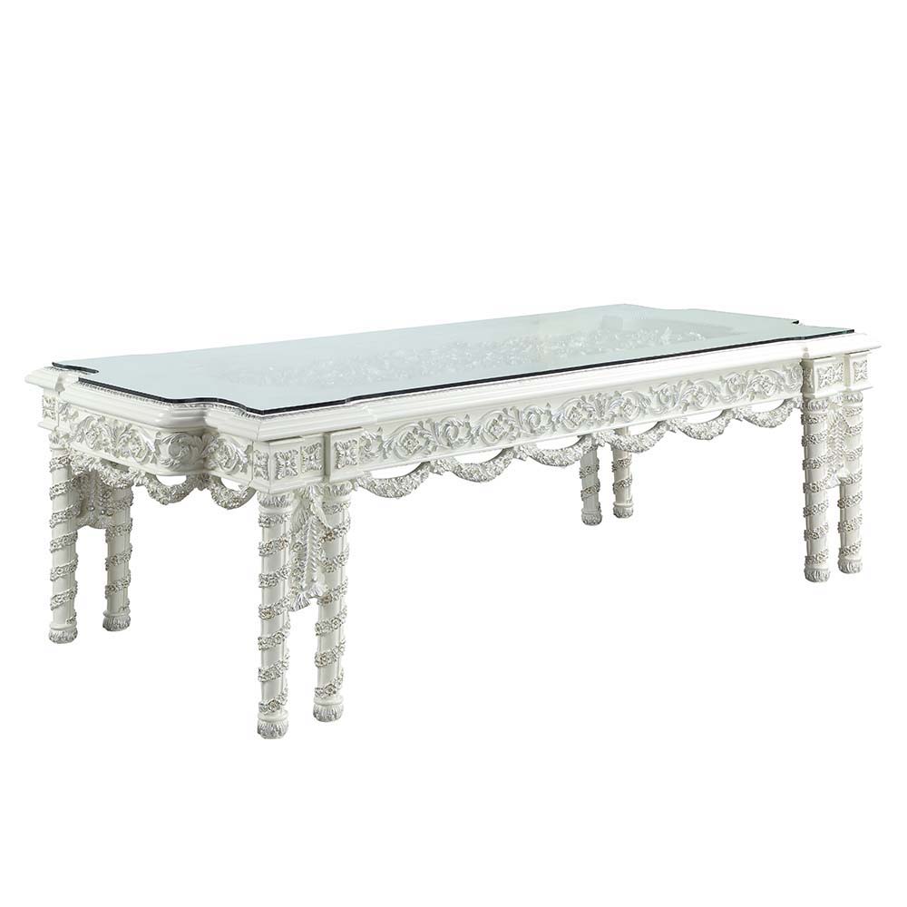Vanaheim - Dining Table - Antique White, product view with glass