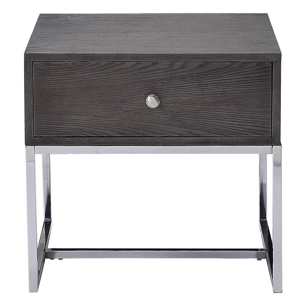 Iban - End Table - Gray Oak & Chrome, alternate view 8 with wood construction