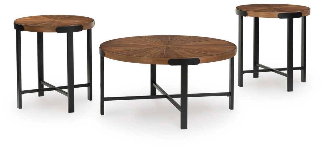 Crosstrail - Occasional Table Set (Set of 3) - Brown, product view with wood construction