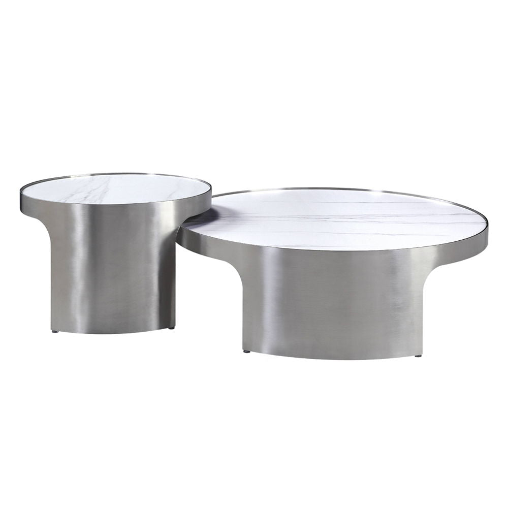 Abilene - Nesting Coffee Table Set - Marble Top & Brush Silver, alternate view 5