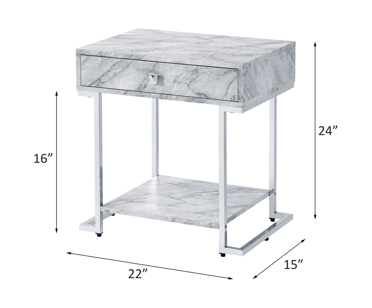 Wither - Accent Table - White Printed Faux Marble & Chrome, alternate view 6 with metal