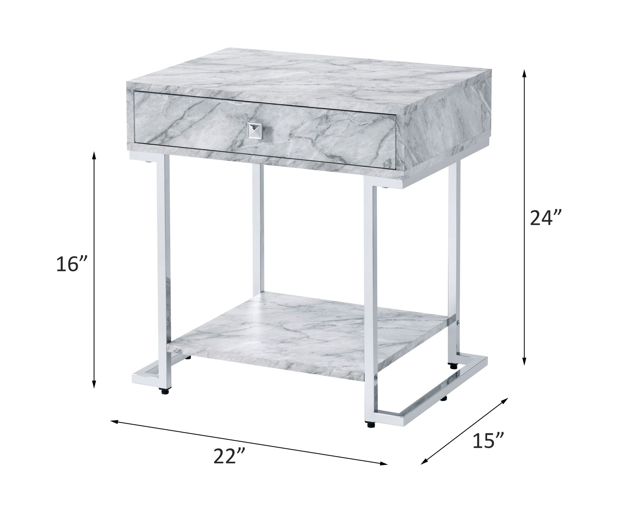 Wither - Accent Table - White Printed Faux Marble & Chrome, alternate view 6 with metal
