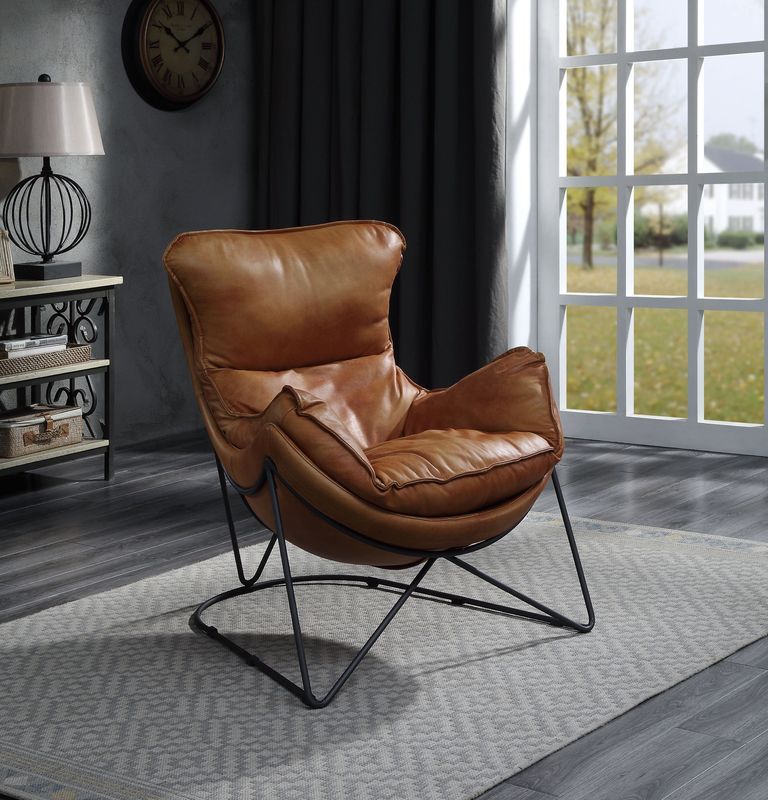 Thurshan - Accent Chair - Aperol Top Grain Leather & Black, alternate view 9 with cotton fabric
