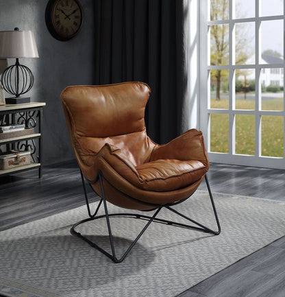 Thurshan - Accent Chair - Aperol Top Grain Leather & Black, alternate view 9 with cotton fabric