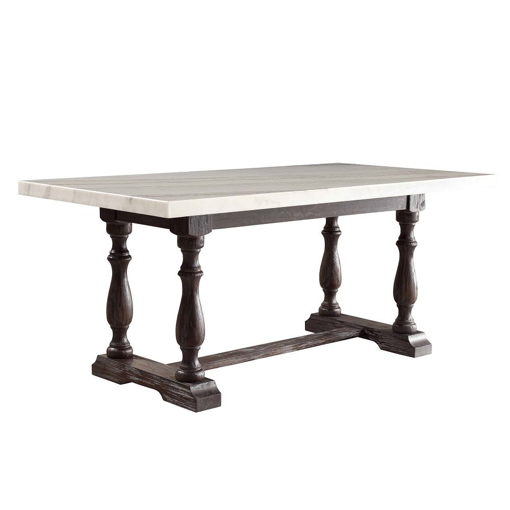 Gerardo - 31" Dining Table - White Marble Top & Weathered Espresso, product view with wood construction