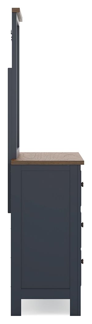 Landocken - Dresser and Mirror - Brown / Blue, alternate view 8 with wood construction