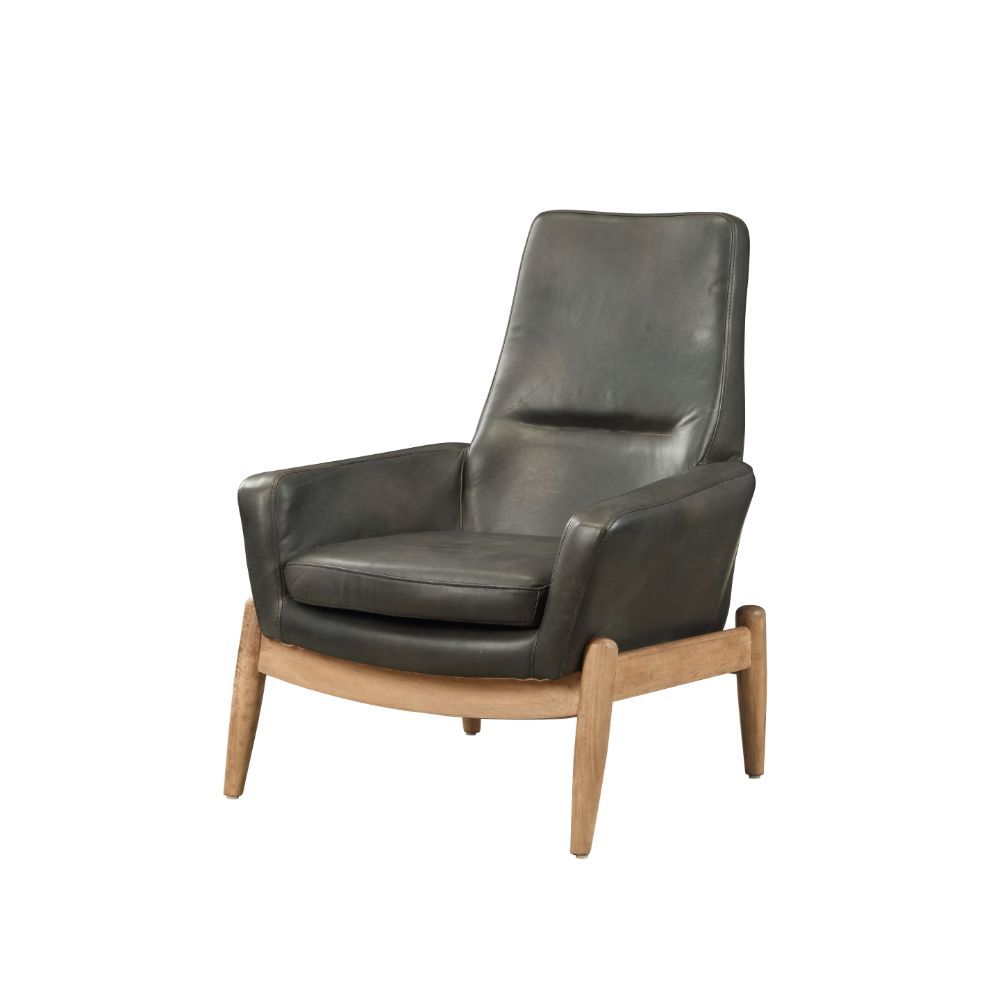 Dolphin - Accent Chair - Black Top Grain Leather, product view with wood construction