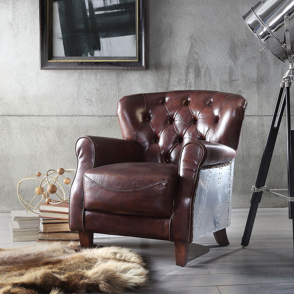 Brancaster - Accent Chair - Vintage Brown & Aluminum, product view with top-grain leather