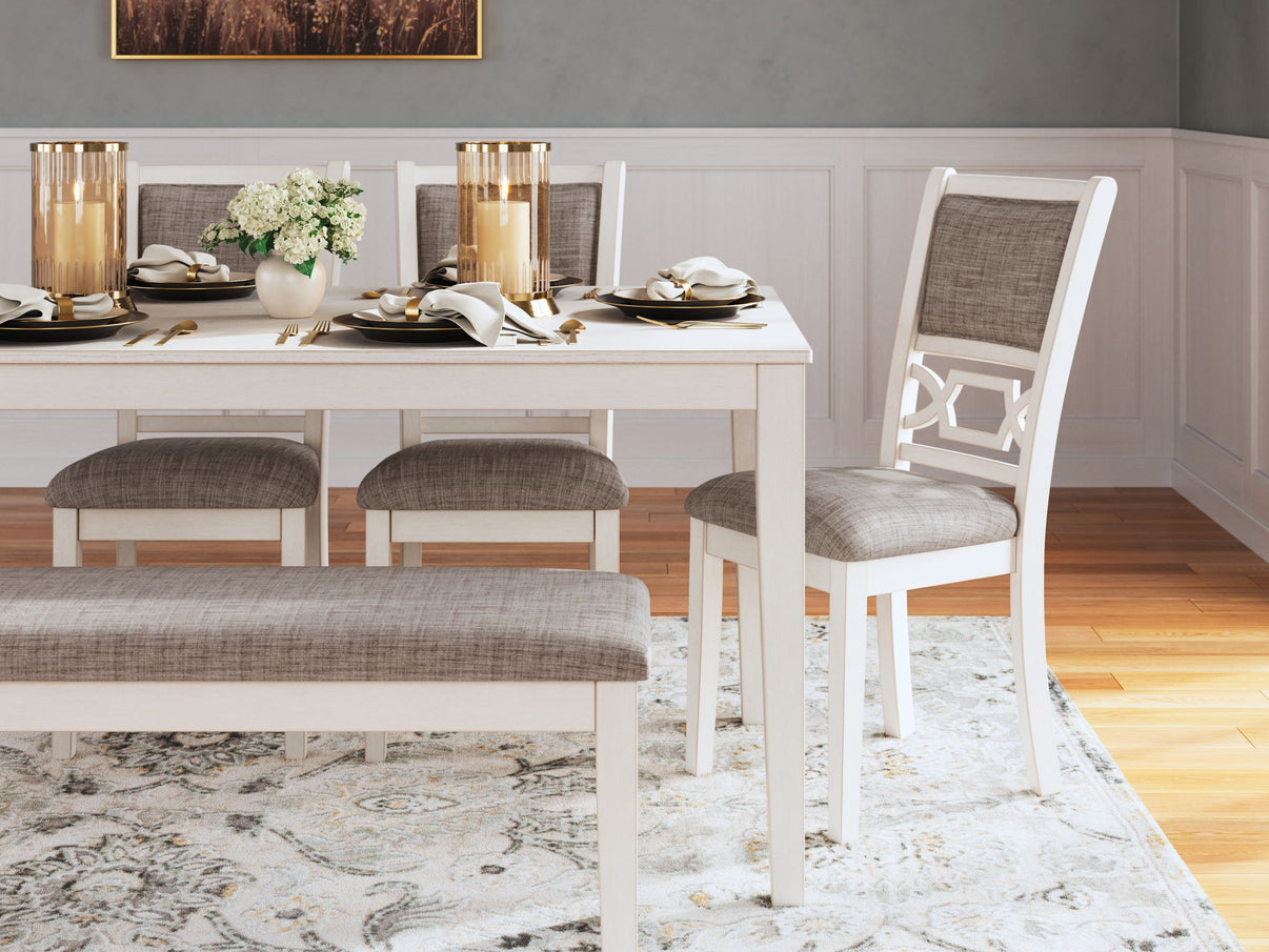 Erinberg - Dining Room Table Set (Set of 6) - Antique White, alternate view 6 with polyester fabric