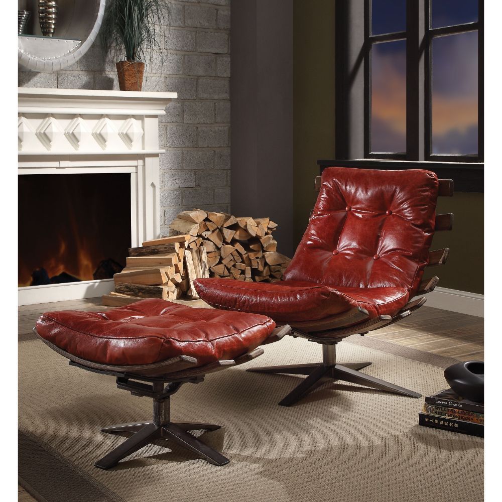 Gandy - 2Pc Pk Chair & Ottoman, alternate view 8 with top-grain leather