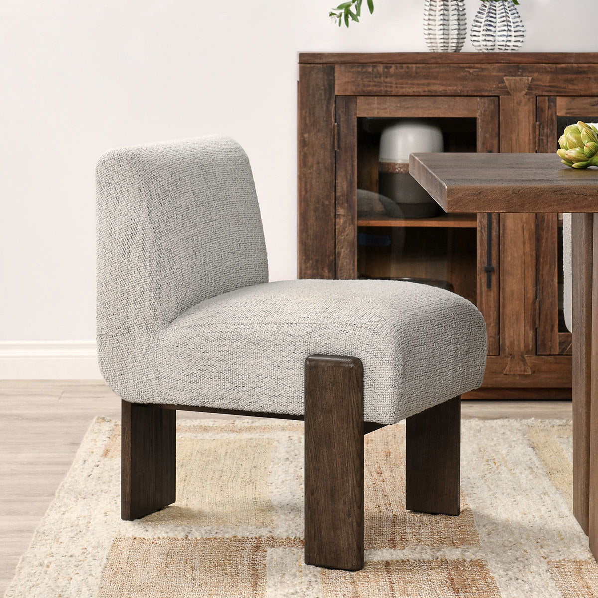 Chelsea - Upholstered Dining Chair - Pixel Ivory, alternate view 8 with wood construction