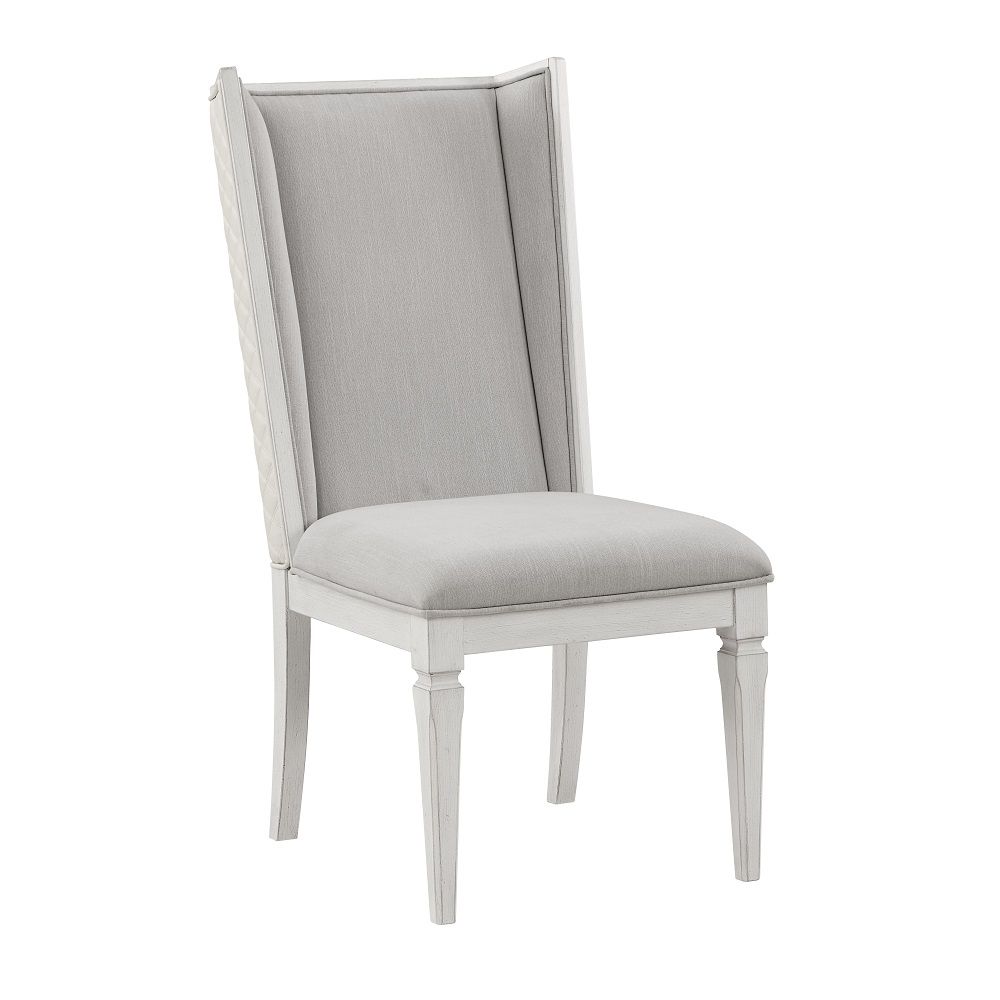 Katia - Hostess Chair (Set of 2) - Light Gray Linen & Weathered White, alternate view 8 with leather upholstery