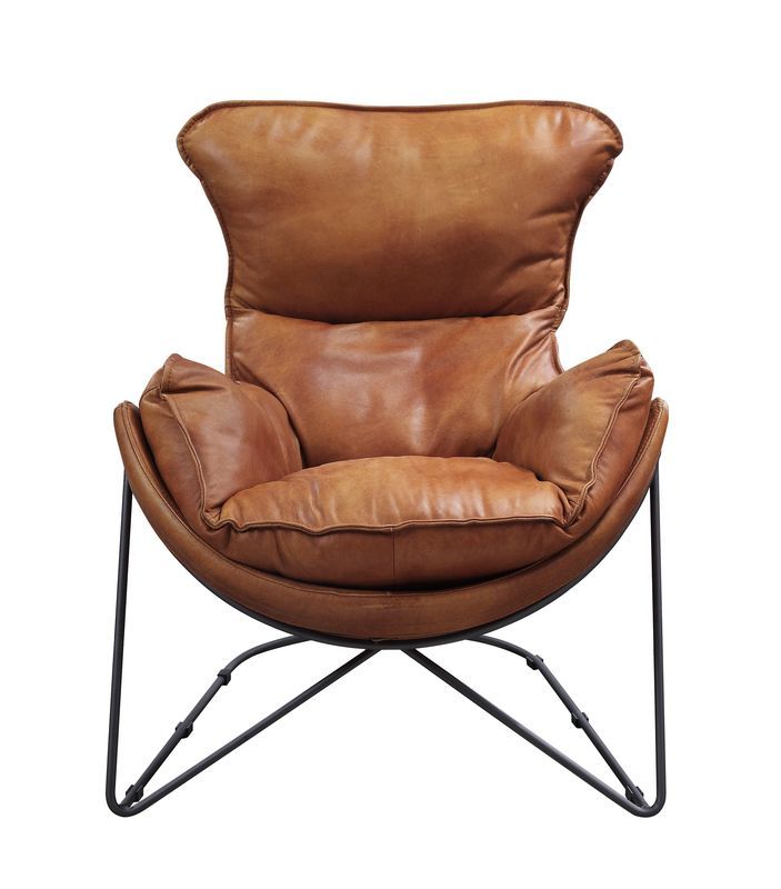 Thurshan - Accent Chair - Aperol Top Grain Leather & Black, product view with cotton fabric