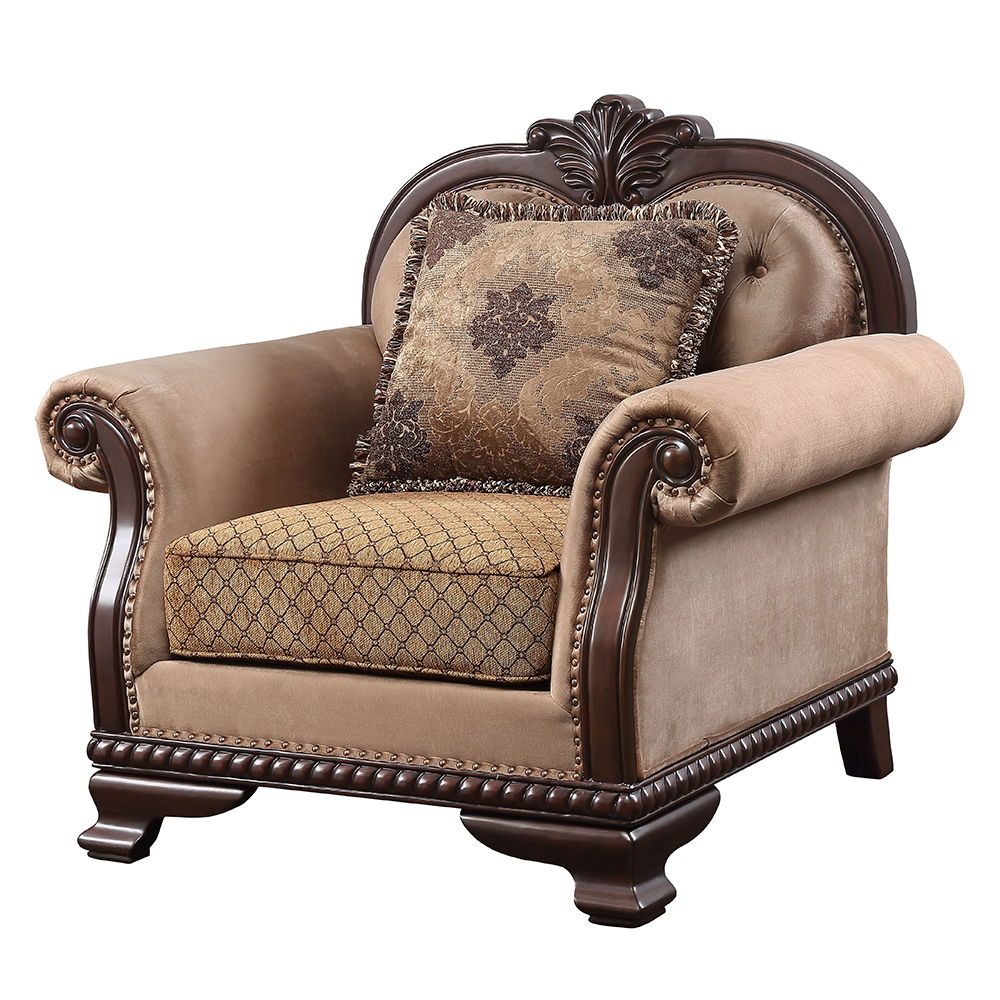 Chateau De Ville - Chair With Pillow (Same Lv01590) - Fabric & Espresso, product view with wood construction