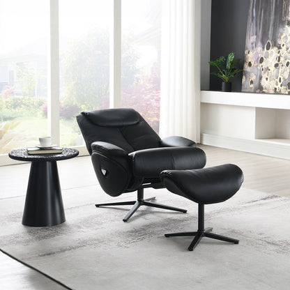 Labonita - Motion Accent Chair With Swivel & Ottoman - Black Top Grain Leather & Black, alternate view 8