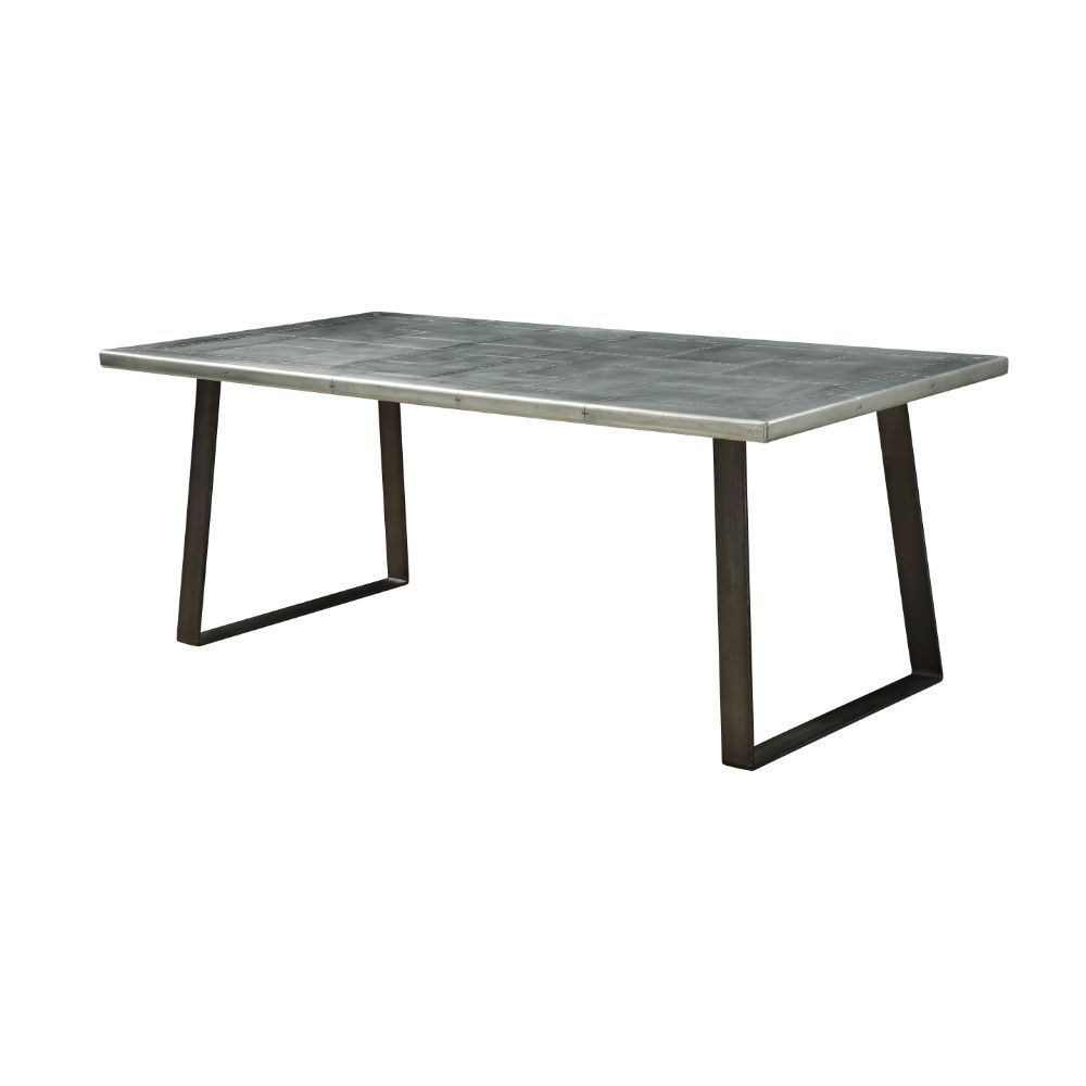 Kaylia - Dining Table - Aluminum & Gunmetal, product view with top-grain leather