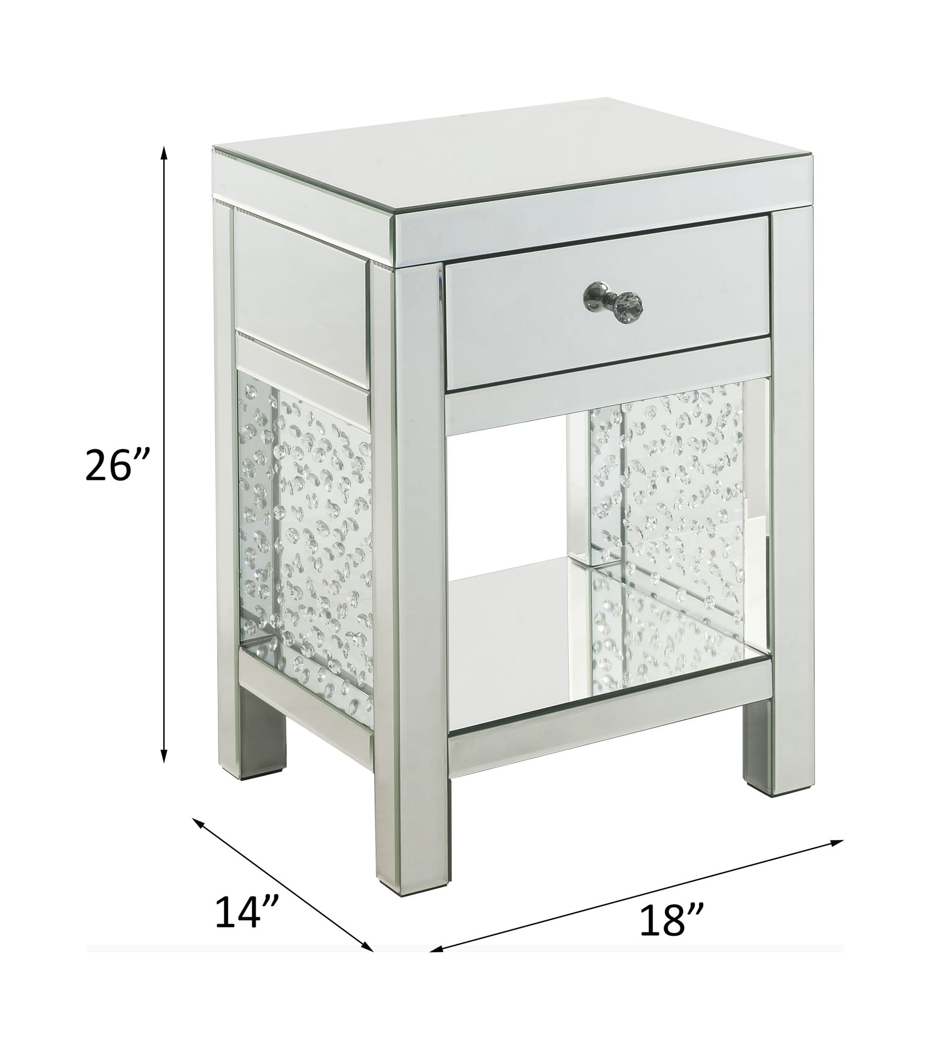 Nysa - 18" X 14" Accent Table - Mirrored & Faux Crystals, alternate view 6 with glass