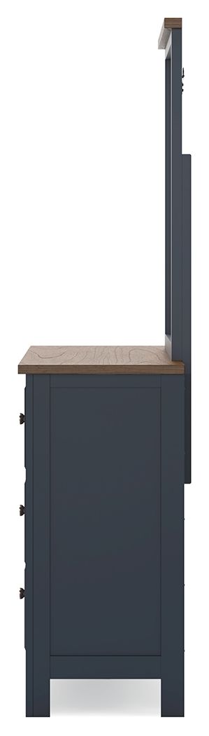 Landocken - Dresser and Mirror - Brown / Blue, alternate view 9 with wood construction