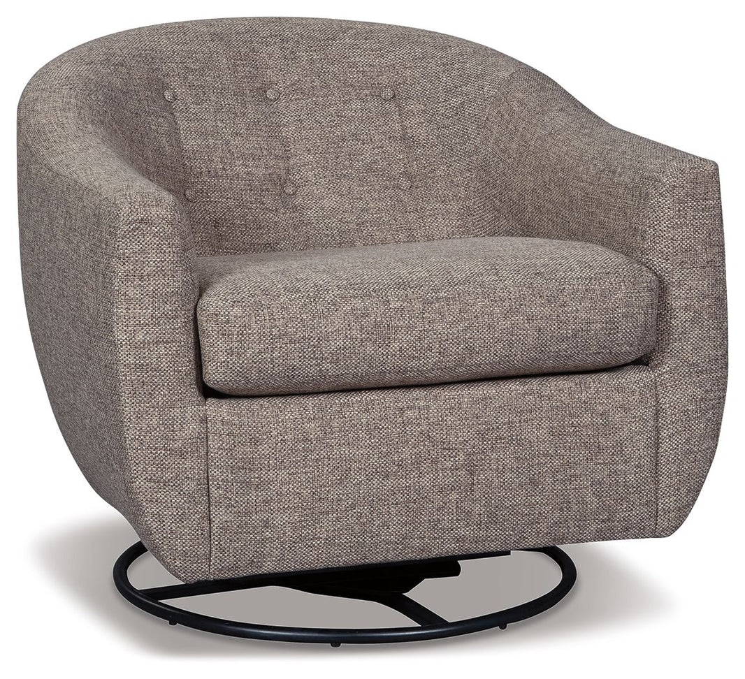 Upshur - Swivel Glider Accent Chair - Taupe, product view with polyester fabric
