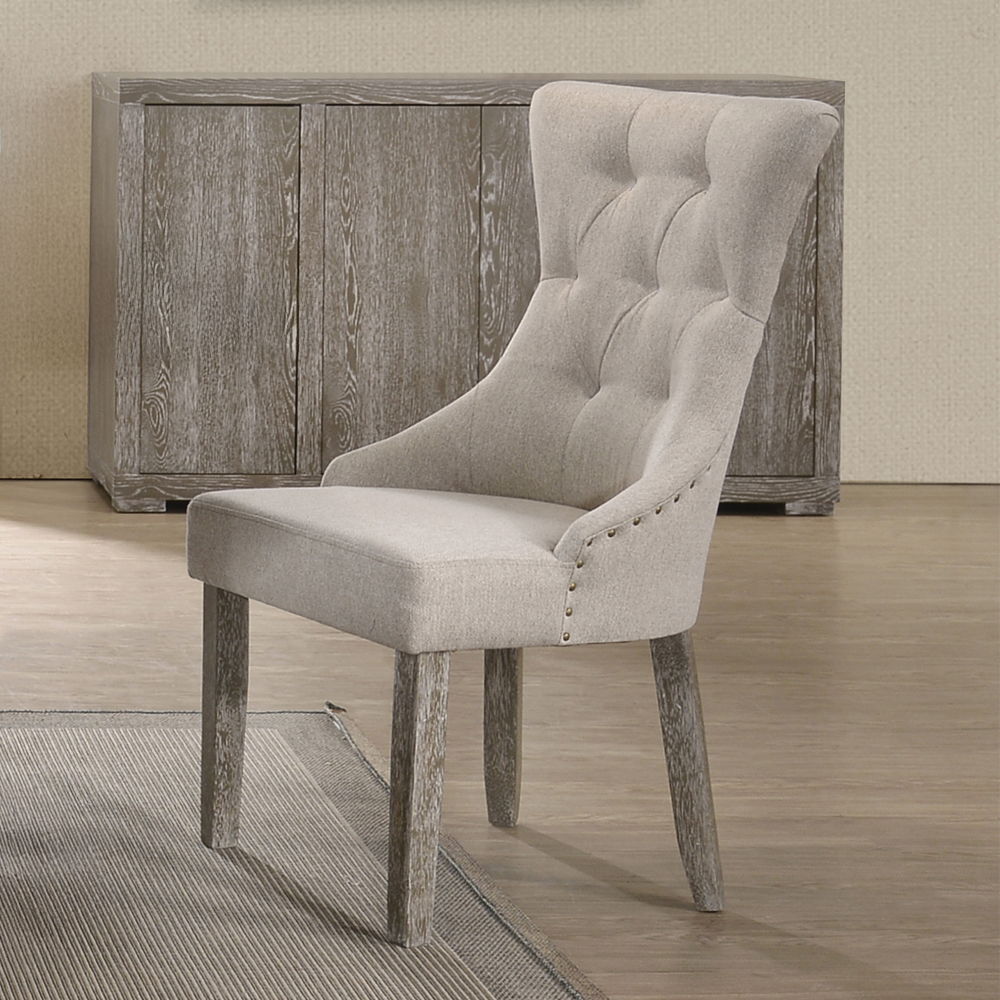 Gabrian - Side Chair (Set of 2) - Two-Tone Beige Fabric & Reclaimed Gray, alternate view 9 with wood construction