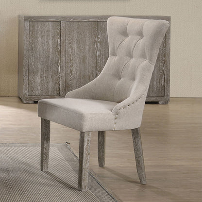 Gabrian - Side Chair (Set of 2) - Two-Tone Beige Fabric & Reclaimed Gray, alternate view 9 with wood construction