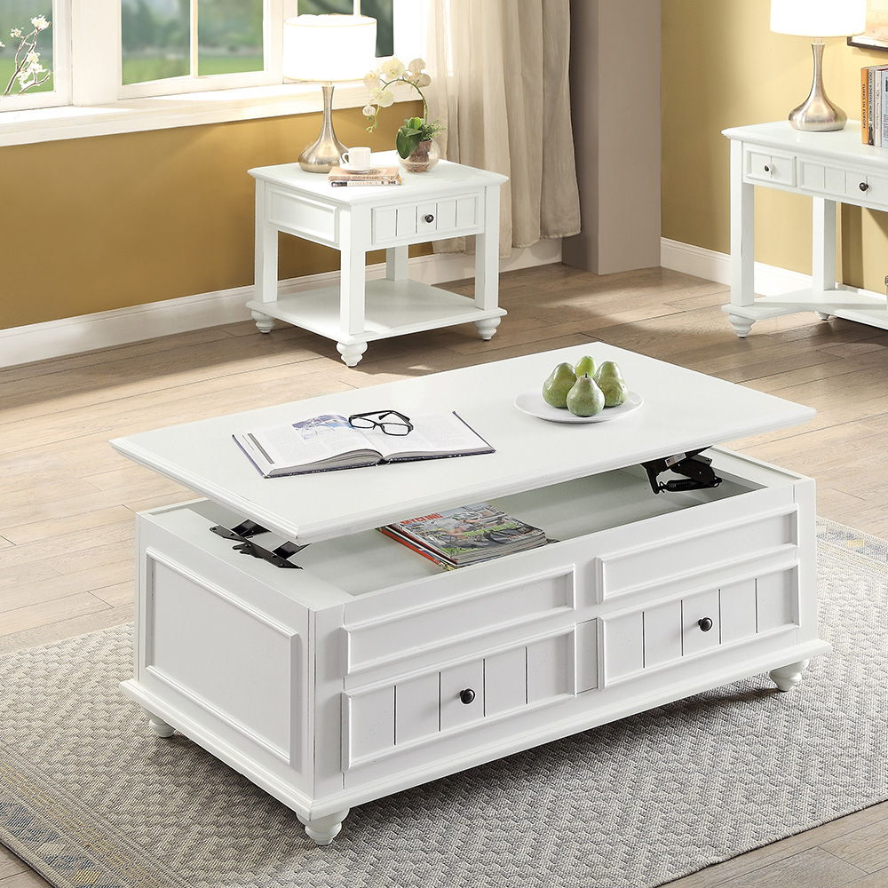 Natesa - Coffee Table With Lift Top - White Washed, product view with wood construction