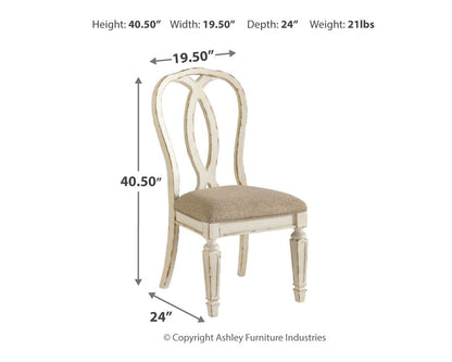Realyn - Dining UPH Side Chair (Set of 2) - Ribbonback - Chipped White, alternate view 9 with polyester fabric