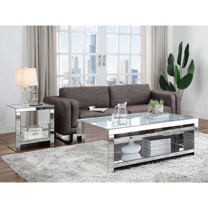 Noralie - Coffee Table - Clear Glass, Mirrored & Faux Diamonds, alternate view 9 with wood construction