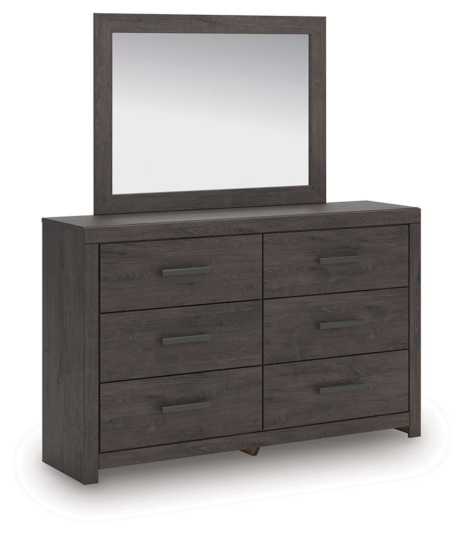 Prendonea - Dresser and Mirror - Charcoal, product view with linen fabric