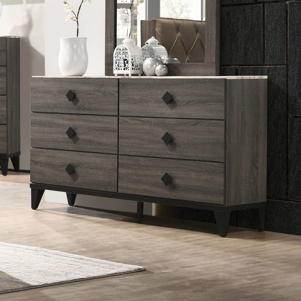 Avantika - Dresser - Faux Marble Top & Rustic Gray Oak, product view with wood construction