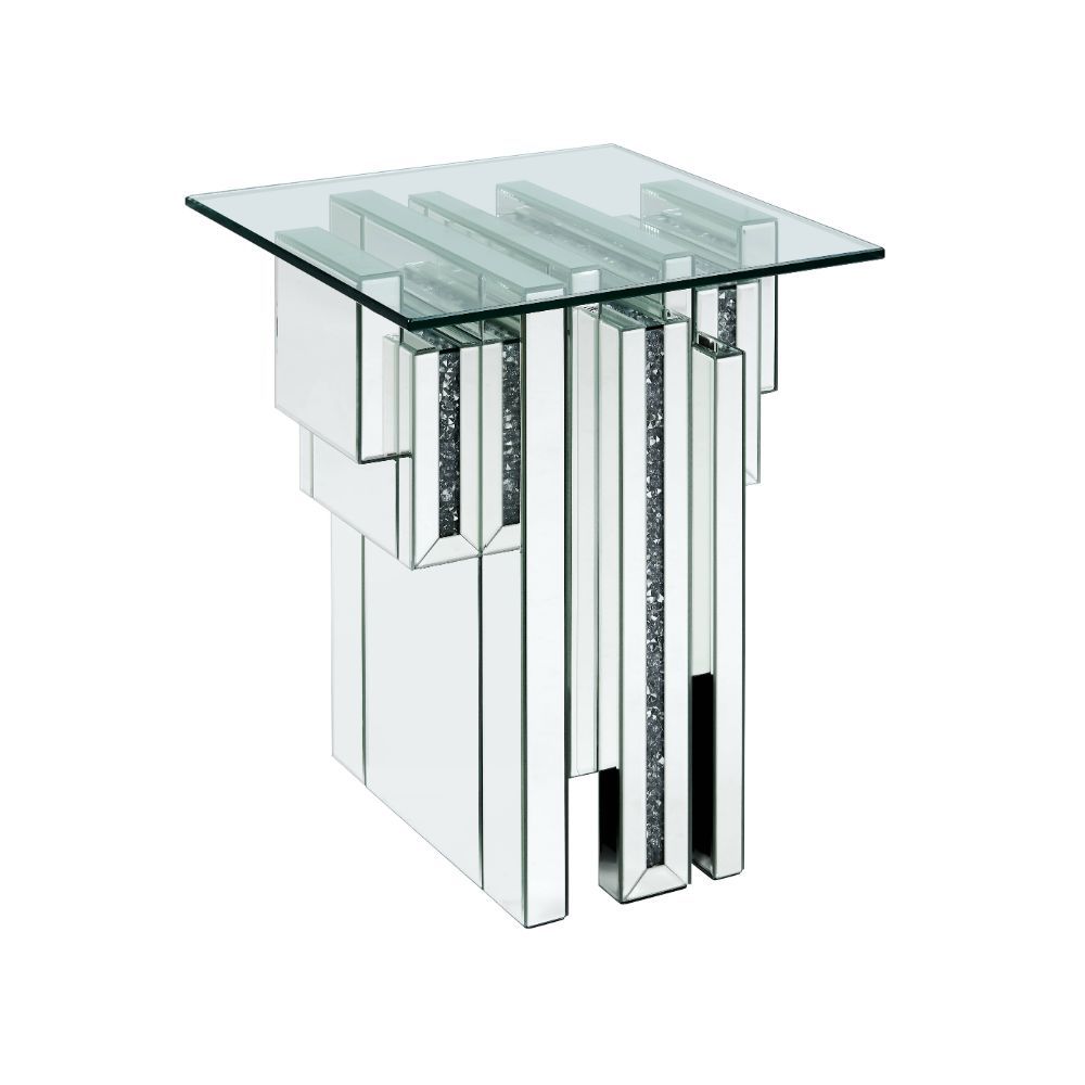 Noralie - 20" End Table With Faux Diamonds - Mirrored, product view with wood construction
