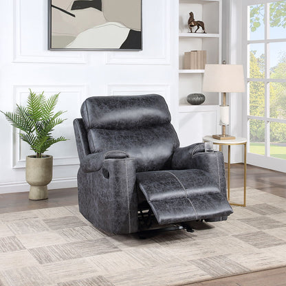 Hirah - Motion Glider Recliner - Dark Gray Polish Microfiber, alternate view 8 with wood construction