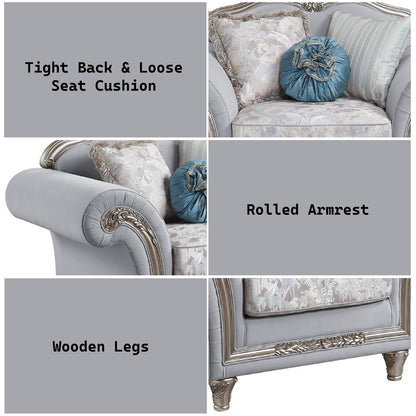 Pelumi - Chair With 3 Pillows - Light Gray Linen & Platinum, alternate view 8 with wood construction