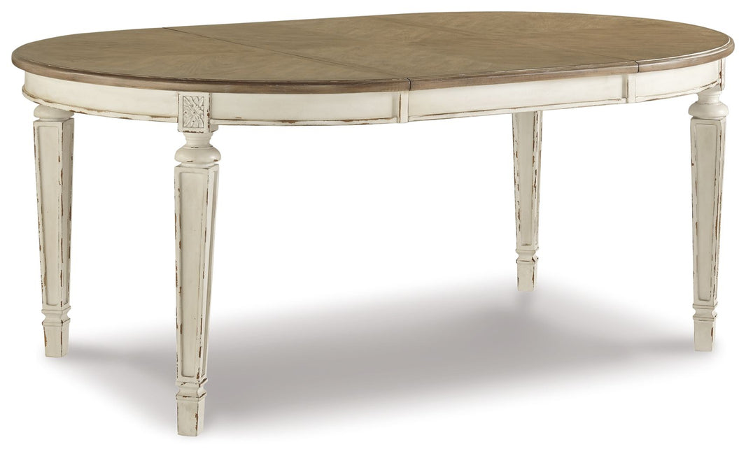 Realyn - Oval Dining Room Extension Table - Chipped White, product view with engineered wood