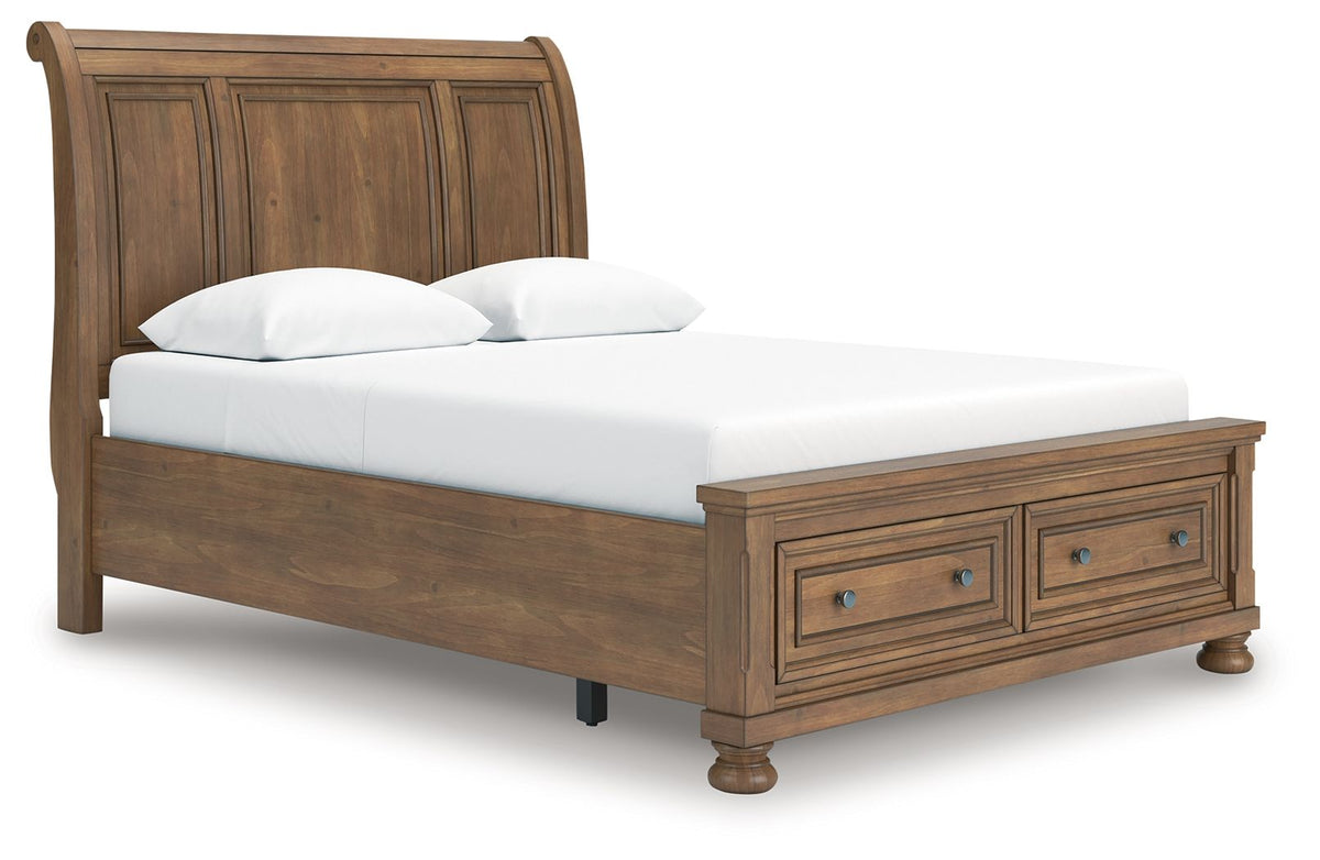 Feddinger - 3 Pc. - Queen Sleigh Storage Bed, Dresser And Mirror - Medium Brown - Signature Design by Ashley® - 4