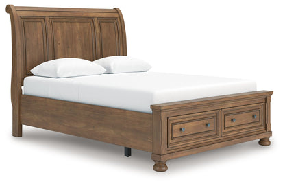 Feddinger - 3 Pc. - Queen Sleigh Storage Bed, Dresser And Mirror - Medium Brown - Signature Design by Ashley® - 4